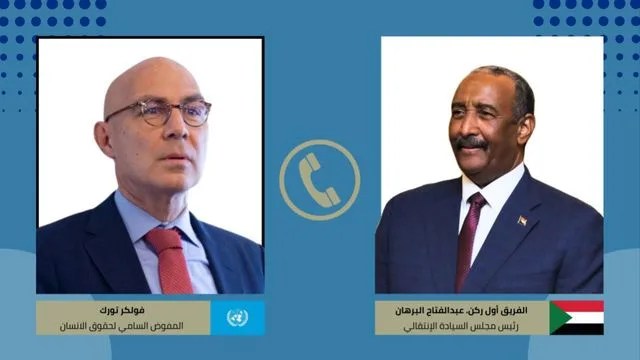 The President of the Transitional Sovereignty Council and Commander-in-Chief of the Armed Forces receives a telephone call from the High Commissioner for Human Rights