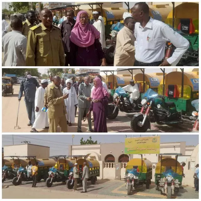 The executive director of Shendi locality launches the first batch of the new waste transportation project to the neighborhoods and announces the second phase of project implementation with the arrival of compactor trucks in the coming period.