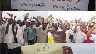 The armed popular resistance of the locality of Rabak participates in a popular march in support of the armed forces and in denunciation of the Geneva negotiation platform