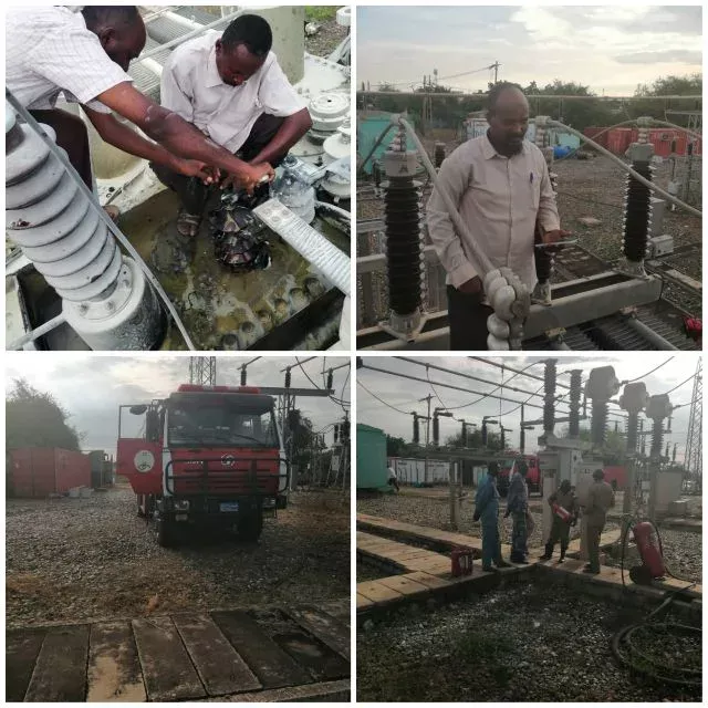 Civil Defense and the Sudanese Electricity Company in Gedaref control a fire in the transformer station