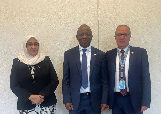 The Undersecretary of the Ministry of Justice and head of the Sudanese delegation participating in the activities of the 57th session of the Human Rights Council in Geneva meets the head of the Universal Periodic Review department of the High Commissioner for Human Rights the man