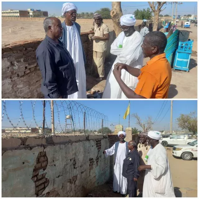 The executive director of Al-Damer locality inspects the fencing works of the tombs of Sheikh Majzoub in Al-Damer