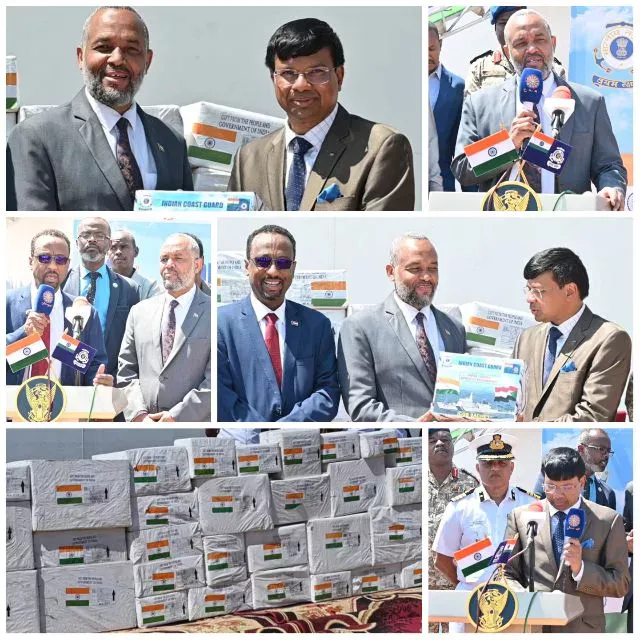 The Federal Minister of Health and an official delegation receive an Indian medical aid ship in Port Sudan