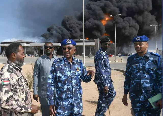 The police director inspects the Marina Hotel and the oil warehouses in Port Sudan after the missile attack and rents civil defense efforts
