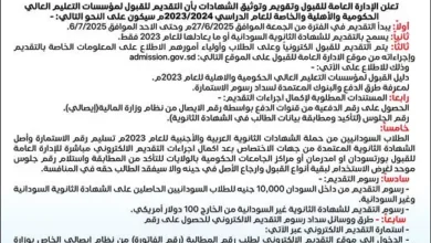 Announcement of the official submission of Sudanese universities for the year 2023