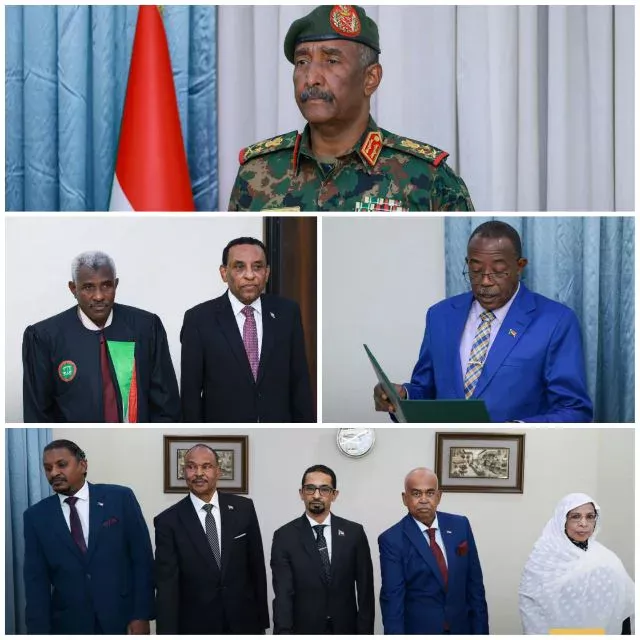 A number of ministers take the oath before the president of the sovereign council